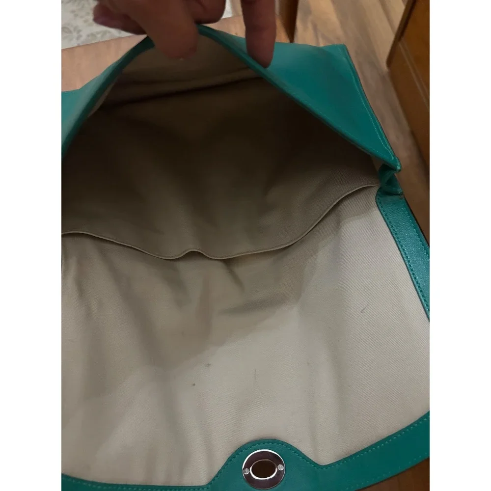 Coach Clutch Bag Womens Large Teal Green Leather Turnlock Envelope Chic Designer